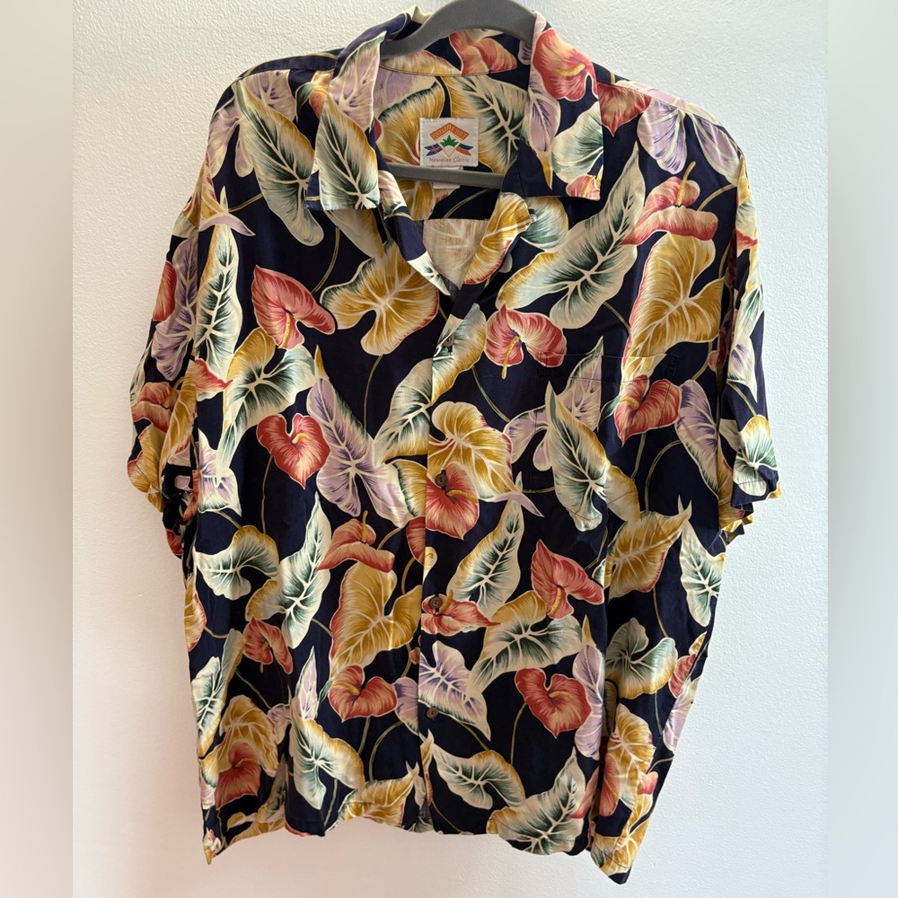 Pineapple Juice Blue Palm Leaf Print Hawaiian Shirt XL